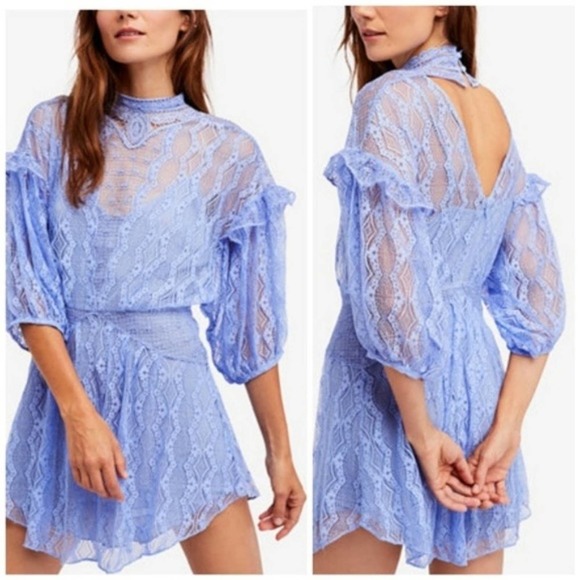 Free People Dresses & Skirts - FREE PEOPLE Bittersweet Lace Mini Dress Periwinkle Blue {YY8}